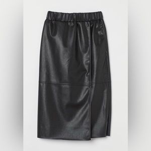 H&M Faux Leather Wrap Midi Skirt in Black Size S